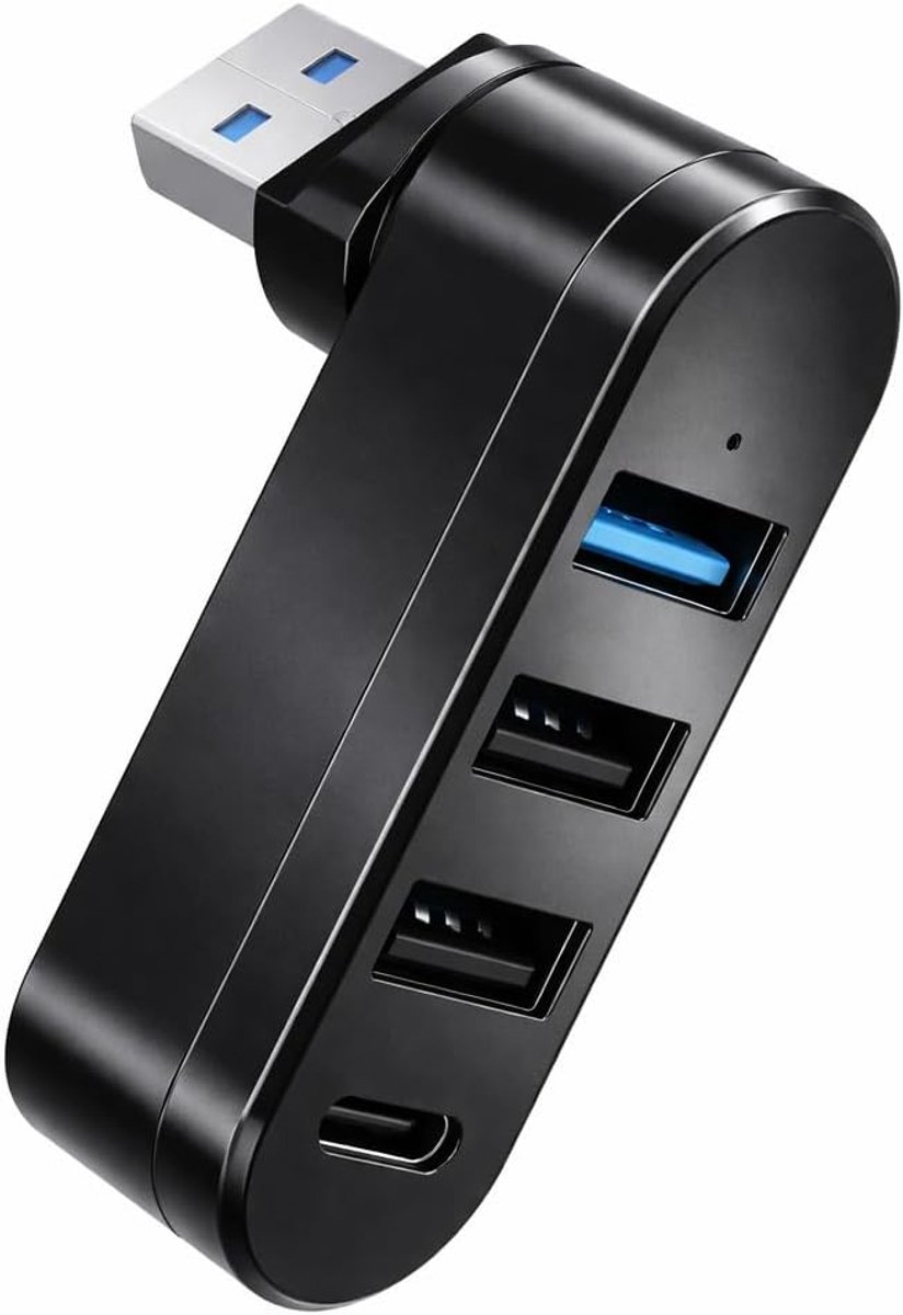 USB 3.0 Hub 4-Poorts - Draaibaar 90°/180° - 3 USB-A en 1 USB-C - Perfect voor Laptop en PC - ShopVlot