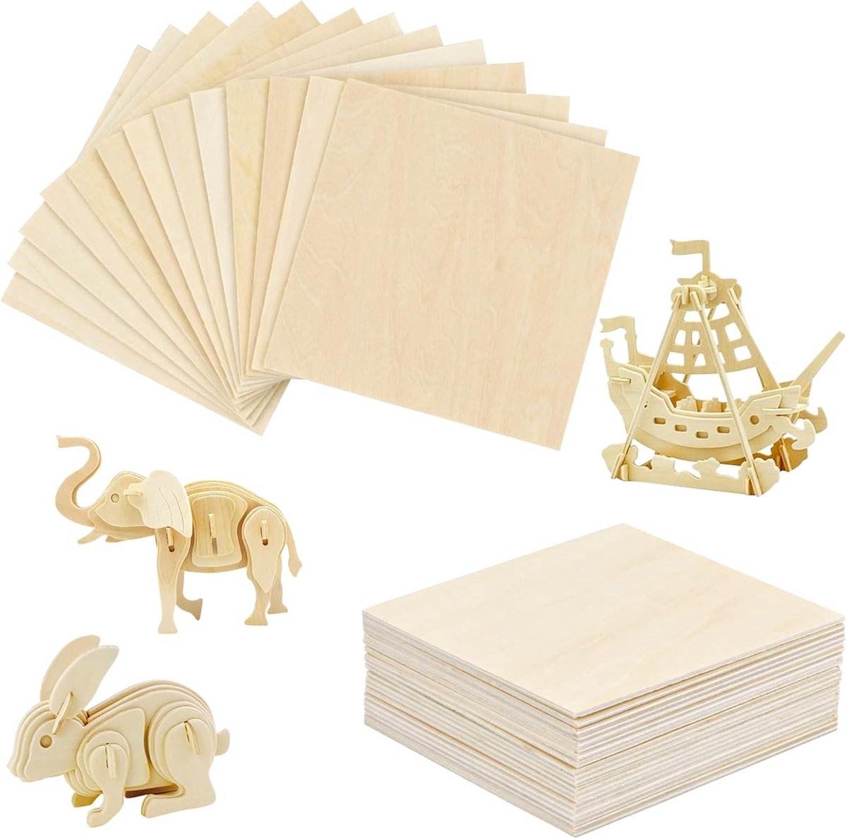 Balsa houten platen 100 x 100 x 1,5 mm - onbehandeld hout - dunne multiplex plaat - ideaal voor hobby en modelbouw - ShopVlot