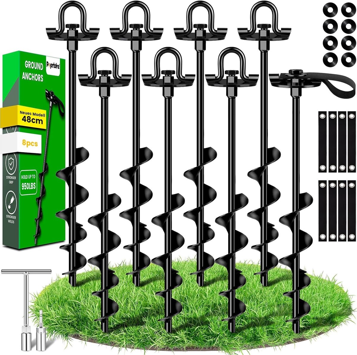 Grondankers voor zware belasting - 8 stuks - Spiraalgrondanker met Verborgen Oogje - Voor Trampolines en Tuinstructuren