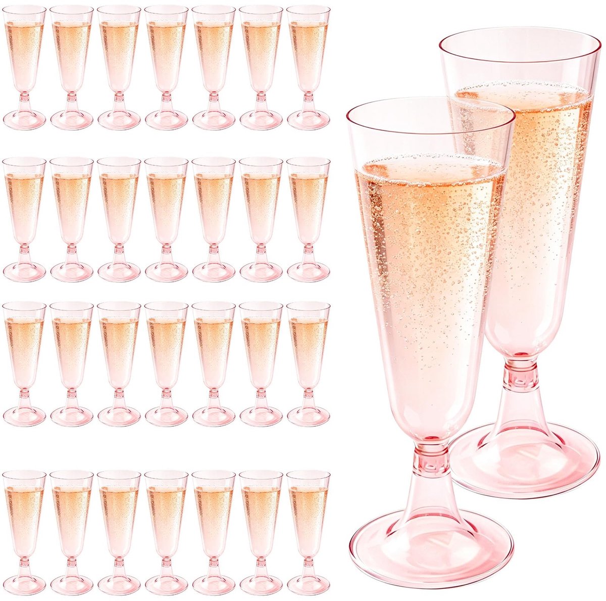 Solidchoice - Set van 30 Roze Herbruikbare Plastic Champagneglazen voor Feestjes