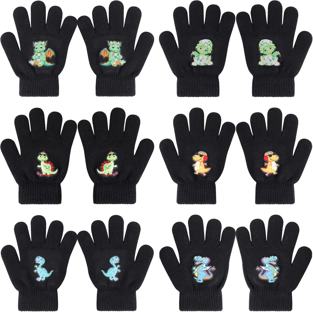 Winterhandschoenen kinderen - 6 paar - zwart - met cartoonpatroon - ideaal voor buitenactiviteiten - ShopVlot