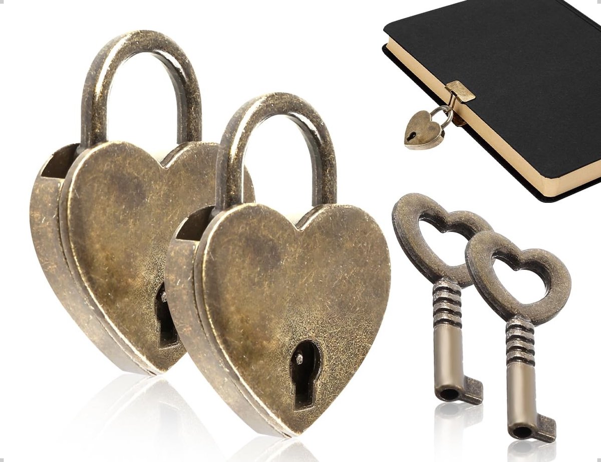 Solidchoice - Set van 2 Vintage Hangsloten in Hartvorm