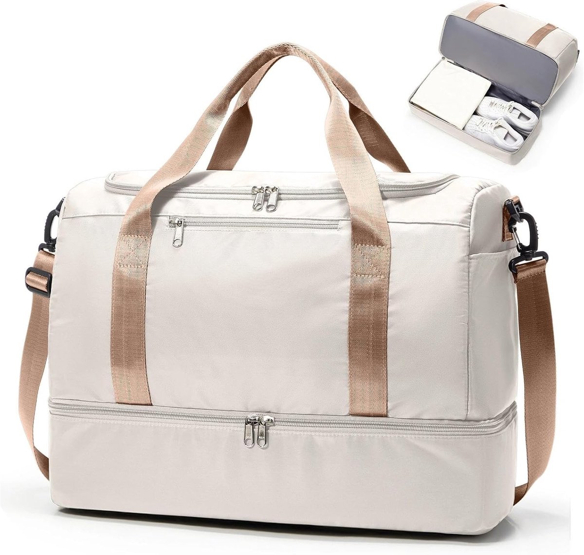 Reistas - F5-Beigebruin - 53 x 26 x 37 cm - Waterdichte Weekendtas met Schoenenvak - Voor Dames