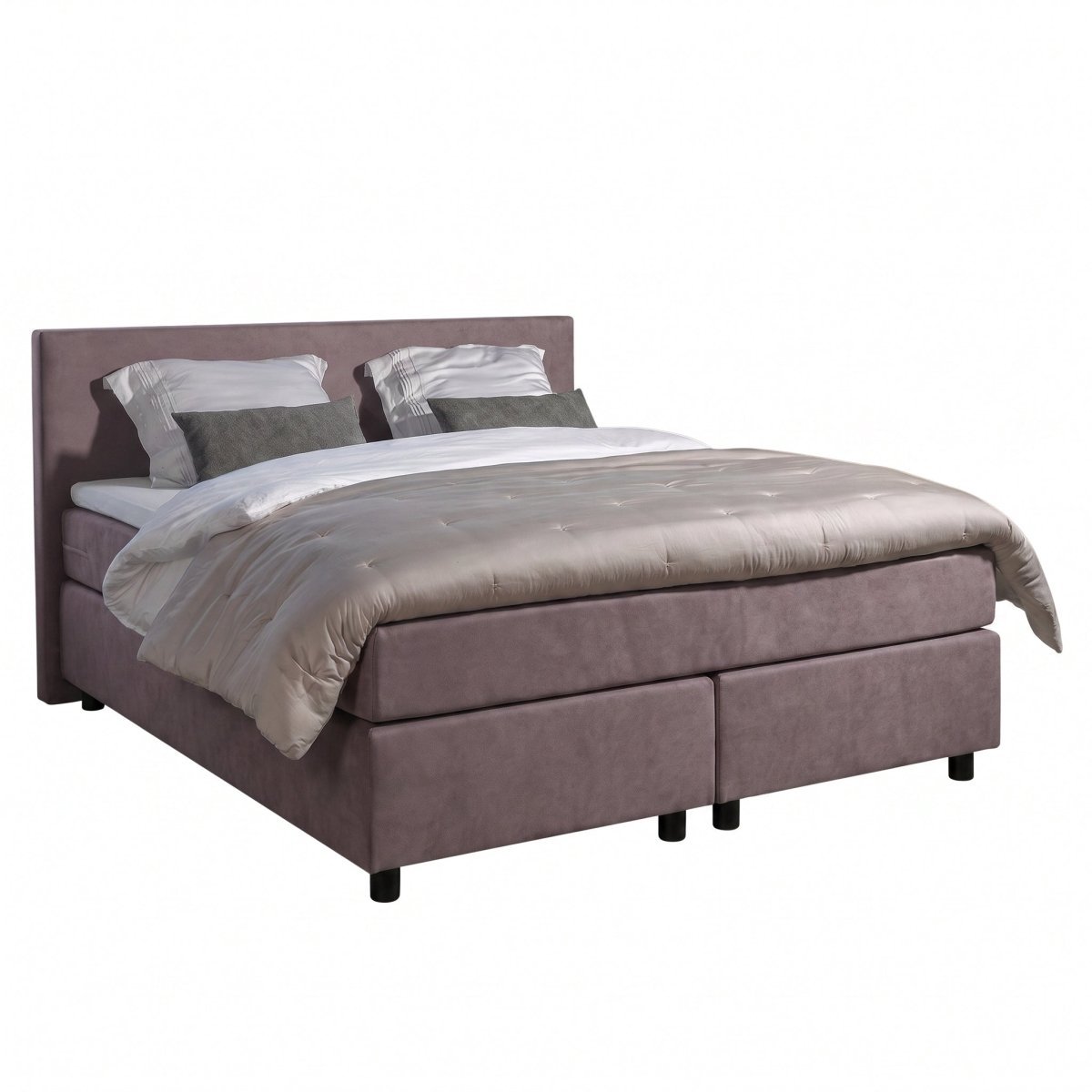 Mörgenn Boxspring Amsterdam - Pocketvering - Paarsgrijs Lederlook - 200x220 cm - Inclusief Dekbed en Kussens