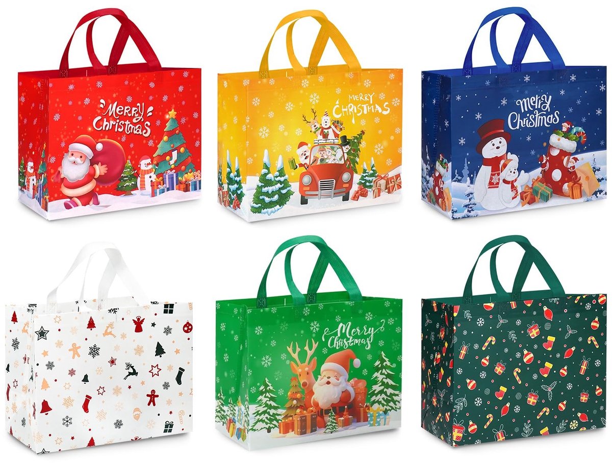 Solidchoice - Set van 6 Herbruikbare Cadeauzakjes voor Kerstmis