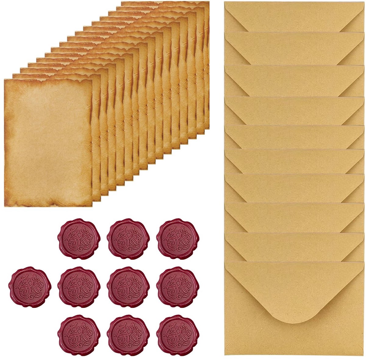 Solidchoice - Vintage Briefpapier Set met Enveloppen en Waxzegels