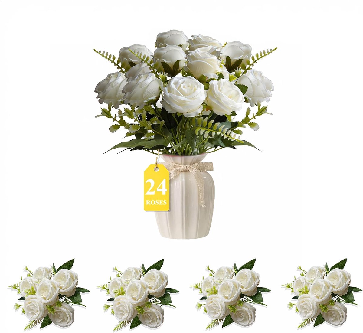 Kunstrozen 48 Stuks Wit - Realistische Bloemen met Lange Stam - Perfect voor Bruiloft en Decoratie - ShopVlot