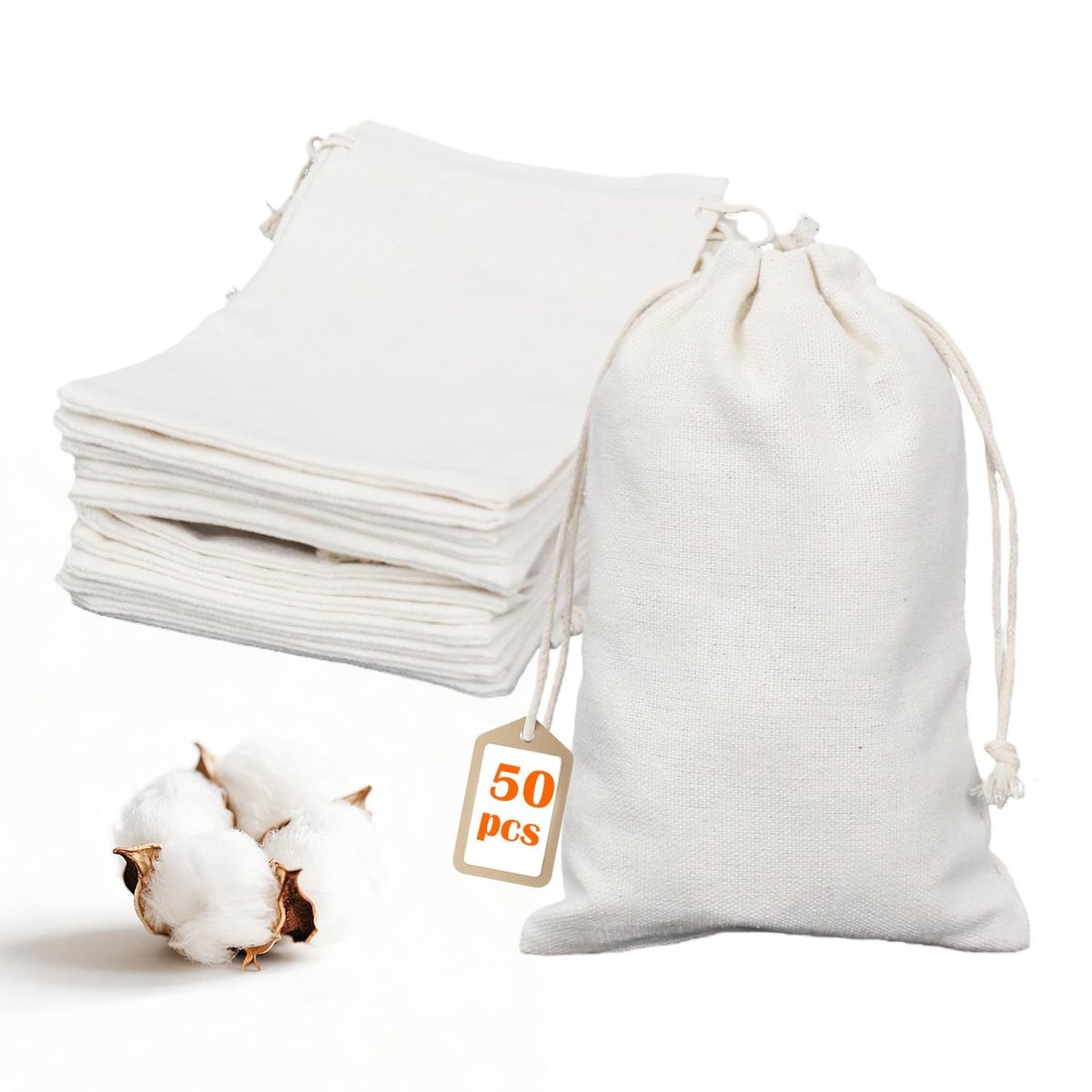 Solidchoice - 50 Stuks Katoenen Zakjes met Trekkoord 15x20 cm