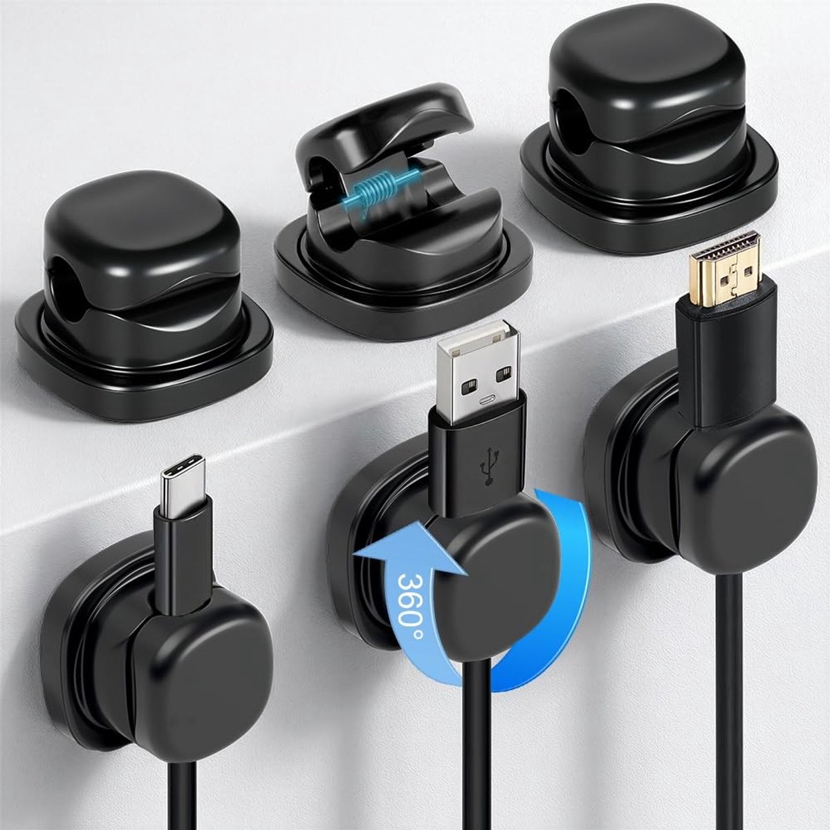 Solidchoice - Kabelhouder Clips, Verpakking van 6, 360° Rotatable