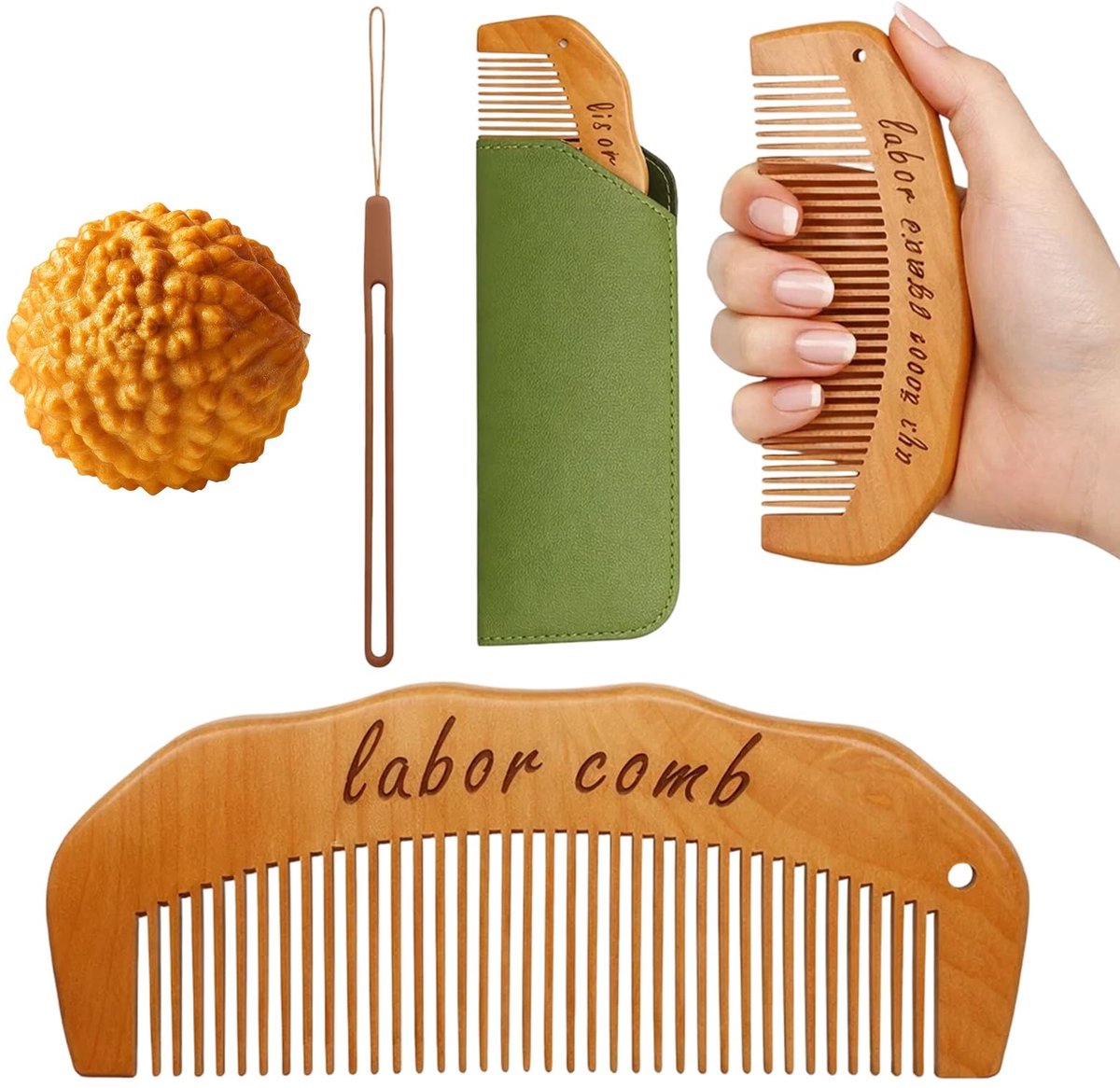 Solidchoice - Set van 2 Houten Weeenkammen met Opbergtas