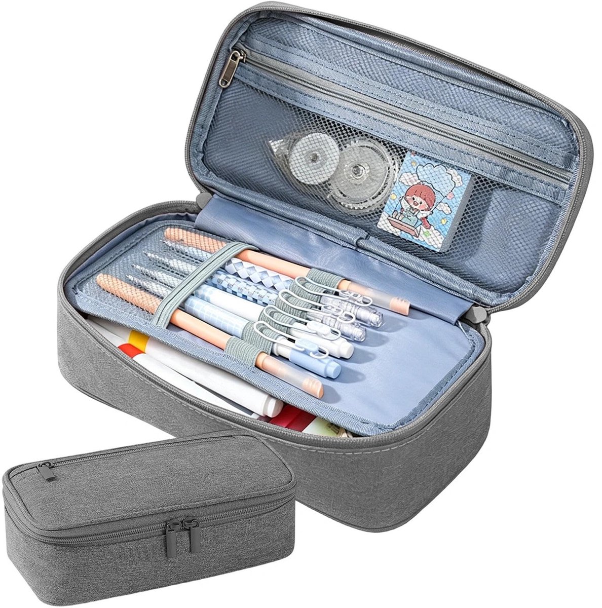 Solidchoice - Grijs Etui met Grote Capaciteit voor Schrijfwaren