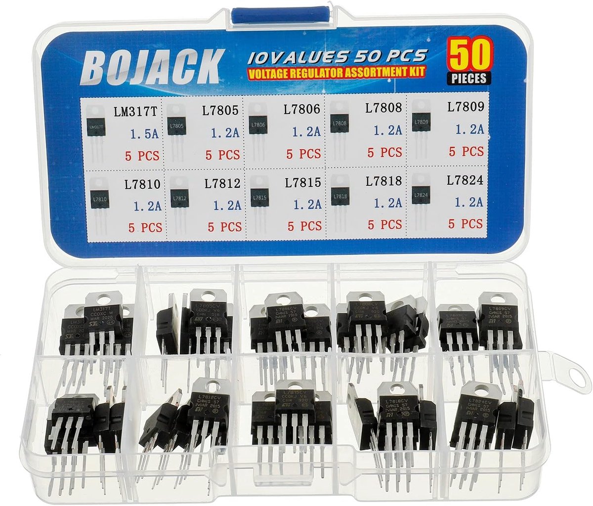 BOJACK 10 Values 50Pcs LM317 L7805 L7806 L7808 L7809 L7810 L7812 L7815 L7818 L7824 TO-220 Package High Current - ShopVlot
