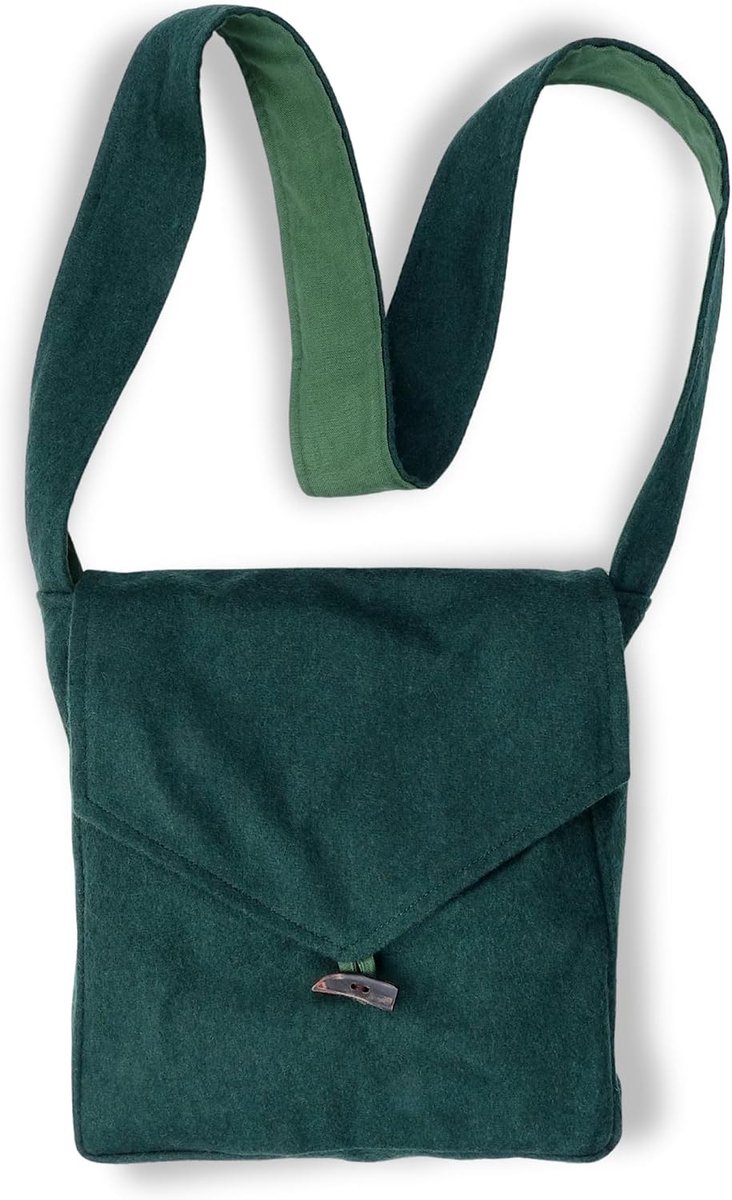 Medieval shoulder bag wool felt horn button with inner lining model: Dwain, solid green - ShopVlot