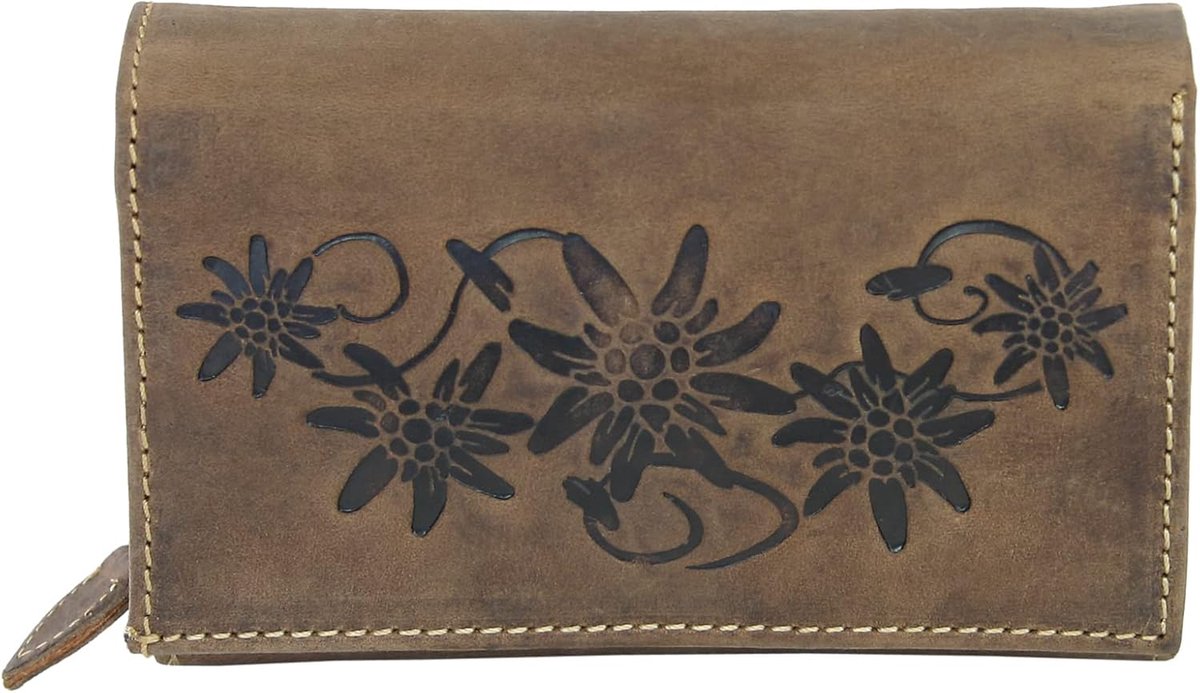 Large ladies wallet made of antique leather with many compartments - motif embossed - ShopVlot