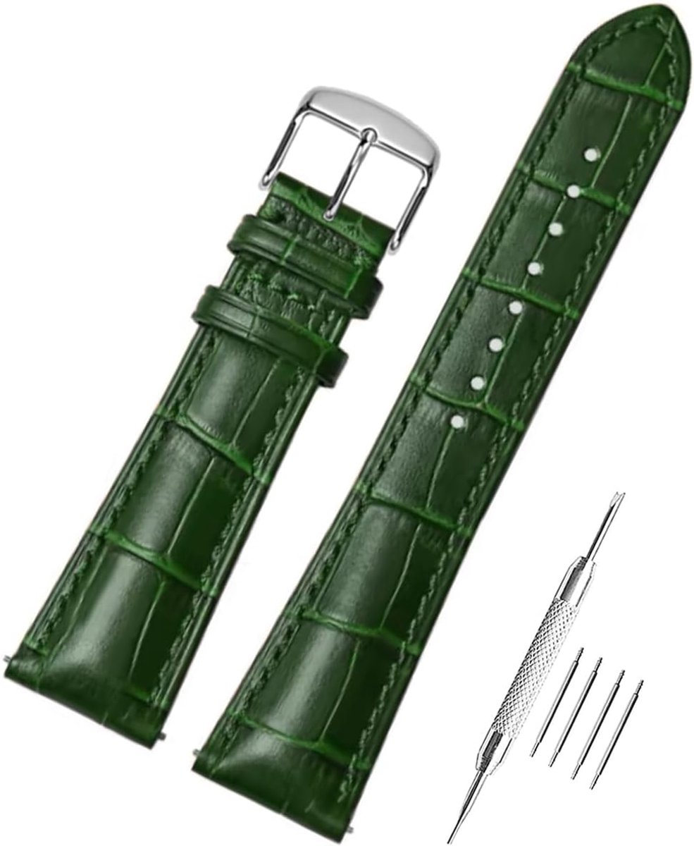 Watch Strap Leather Crocodile Pattern Genuine Leather Soft and Durable Bracelet Replacement Watch Band with Stainless - ShopVlot
