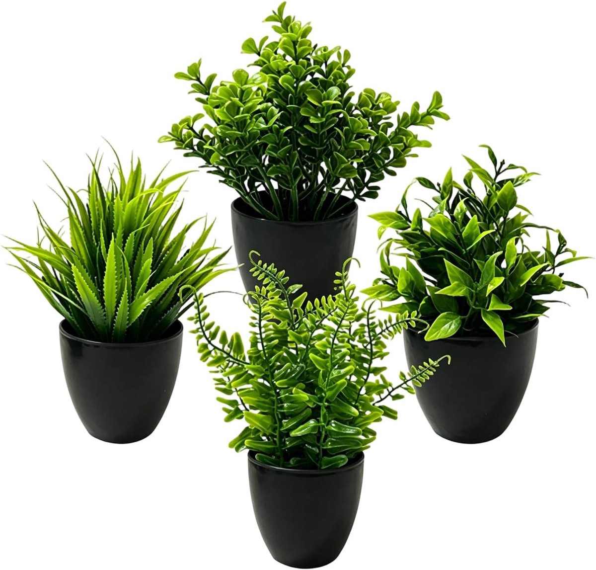 Intérieur Kunstplanten, 4 stuks, kunstplanten in pot, ideaal voor de decoratie van planken, balkons, kantoren en - ShopVlot