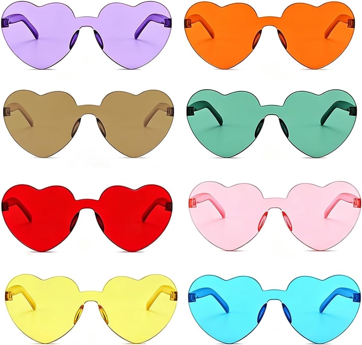 Bril in hartvorm, set met 8 stuks, verschillende kleuren, antislip frame, ideaal voor bruiloften, feesten en - ShopVlot