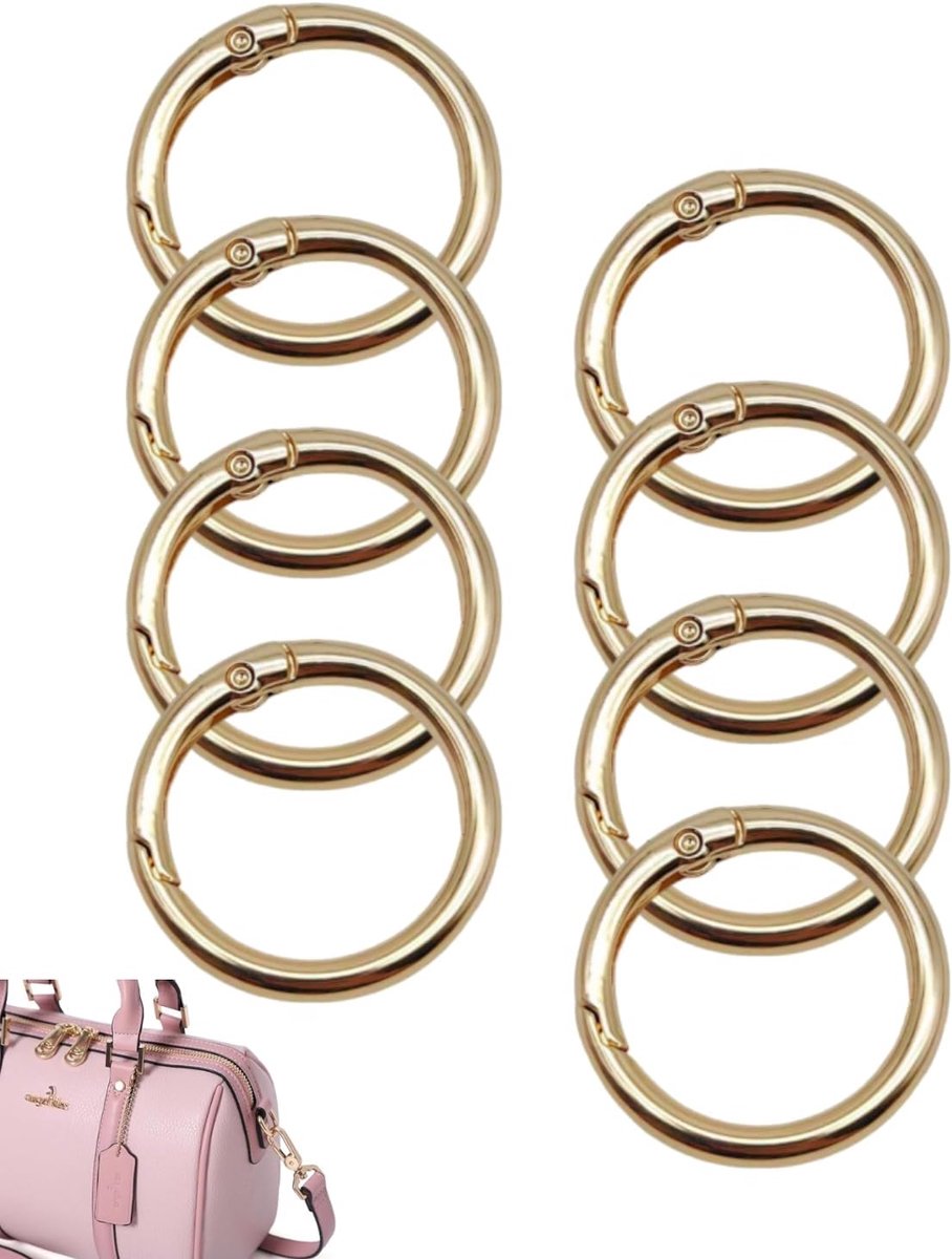 Mini-karabijnhaken, rond, 8 stuks, karabijnhaak klein, lichtgoud, robuust metaal met veersluiting voor tassen - ShopVlot