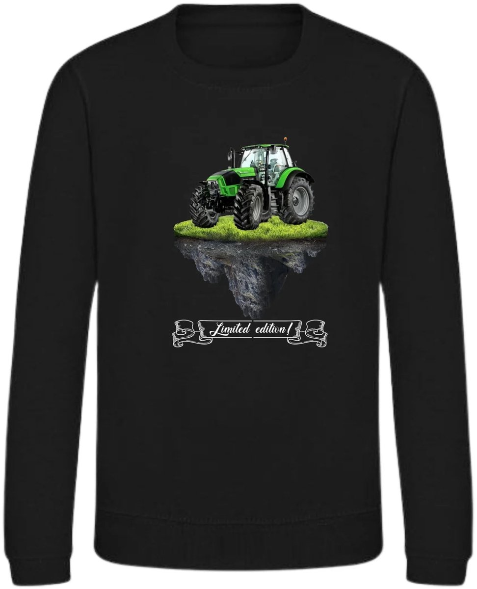 Zwarte sweater met tractor limited edition - Blauwe tractor - 98/104