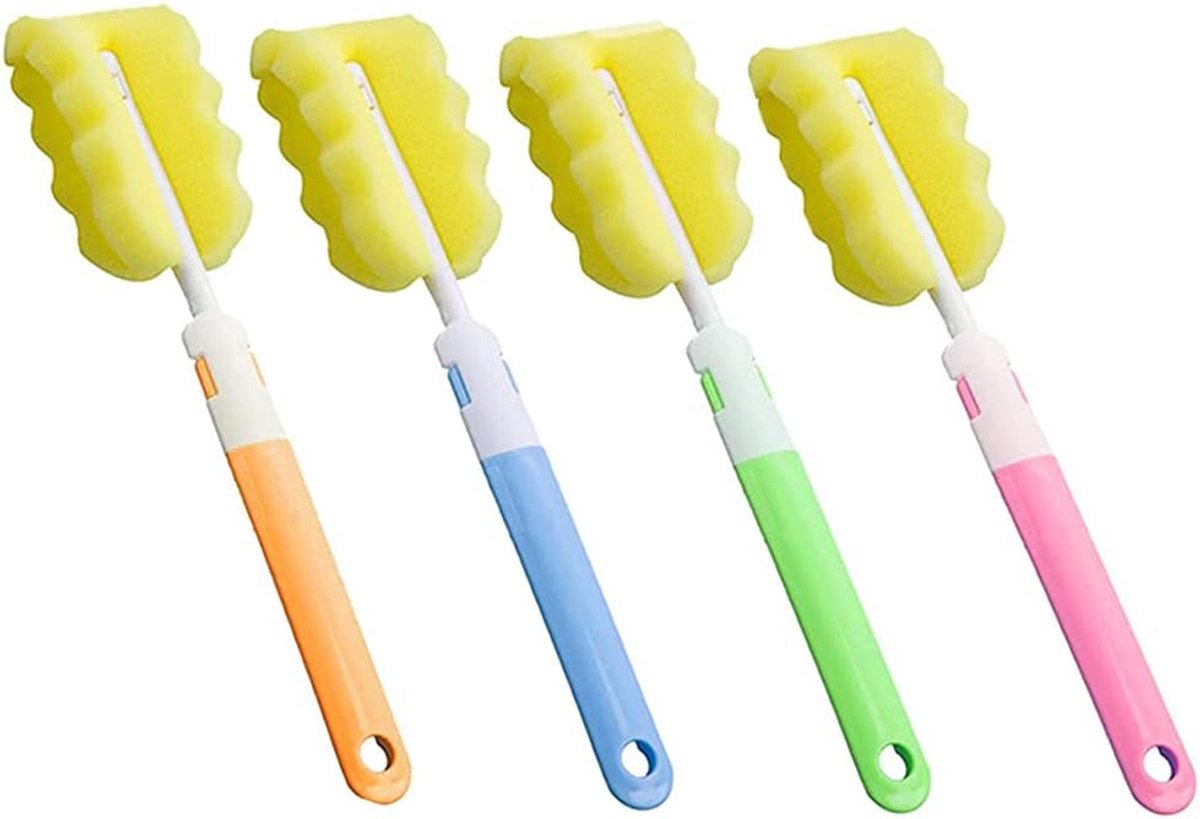 12 Pcs Glass Brush Bottles, Sponge Brushes, Cleaning Bottle, Sponge Brush, 360 Degree No Dead Angle, Clean and Easy to - ShopVlot