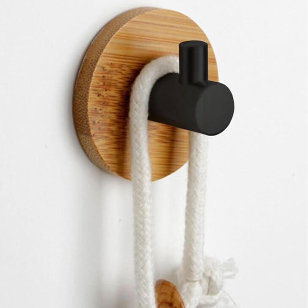 Houten bamboe handdoekhaken, 4 stuks, zelfklevende haken, handdoekhouder zonder boren, decoratieve kleefhaken - ShopVlot