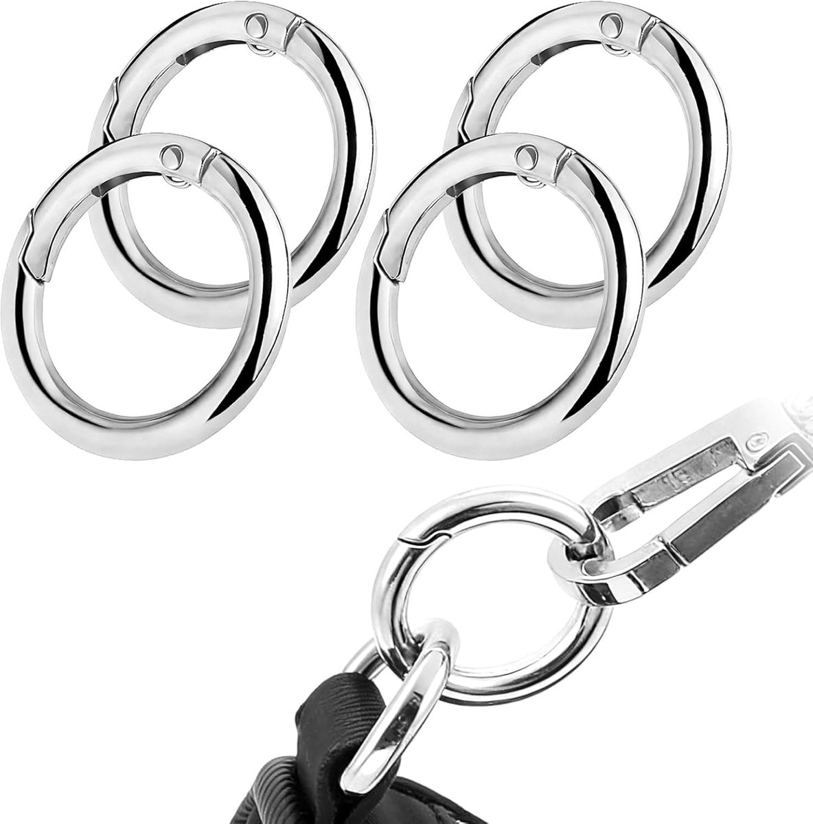 4 Pcs Round Carabiner Rings Ring Carabiner Zinc Alloy Round Carabiner Spring Opening for Keychain Backpack Handbag DIY - ShopVlot