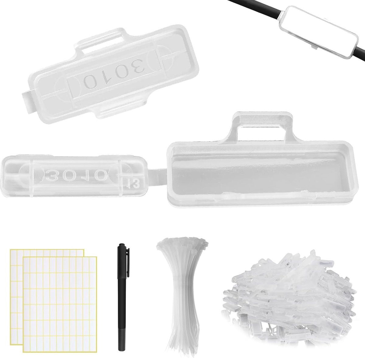 Cable Tags, 100 Pieces, Cable Marker, Waterproof Cable Labels, Detection Box Set with Cable Ties and Adhesive Note - ShopVlot
