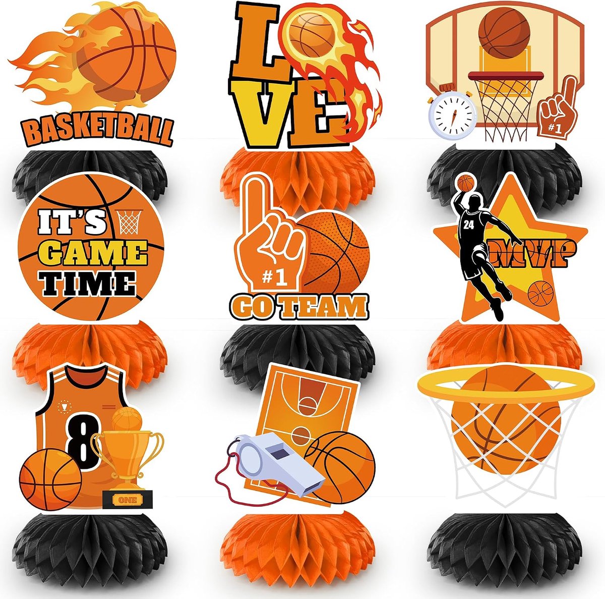 Basketball Honeycomb Centers,9 Pcs Basketball Centerpieces for Table,Basketball Honeycomb Birthday Decorations for - ShopVlot
