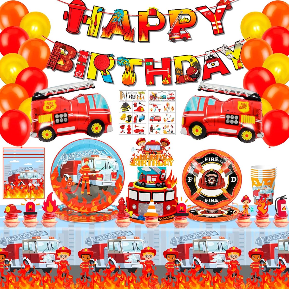 Firefighter Theme Party Decoration, 155pcs Firefighter Party Decorations & Tableware Set - ShopVlot