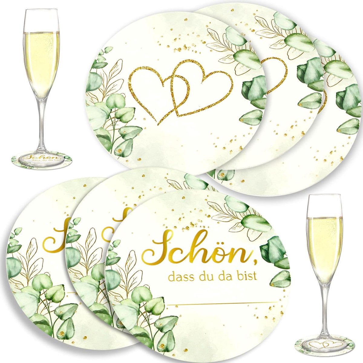 Bieronderzetters 50 stuks - Eucalyptus design - Dubbelzijdig - Perfect voor bruiloften en feesten - ShopVlot
