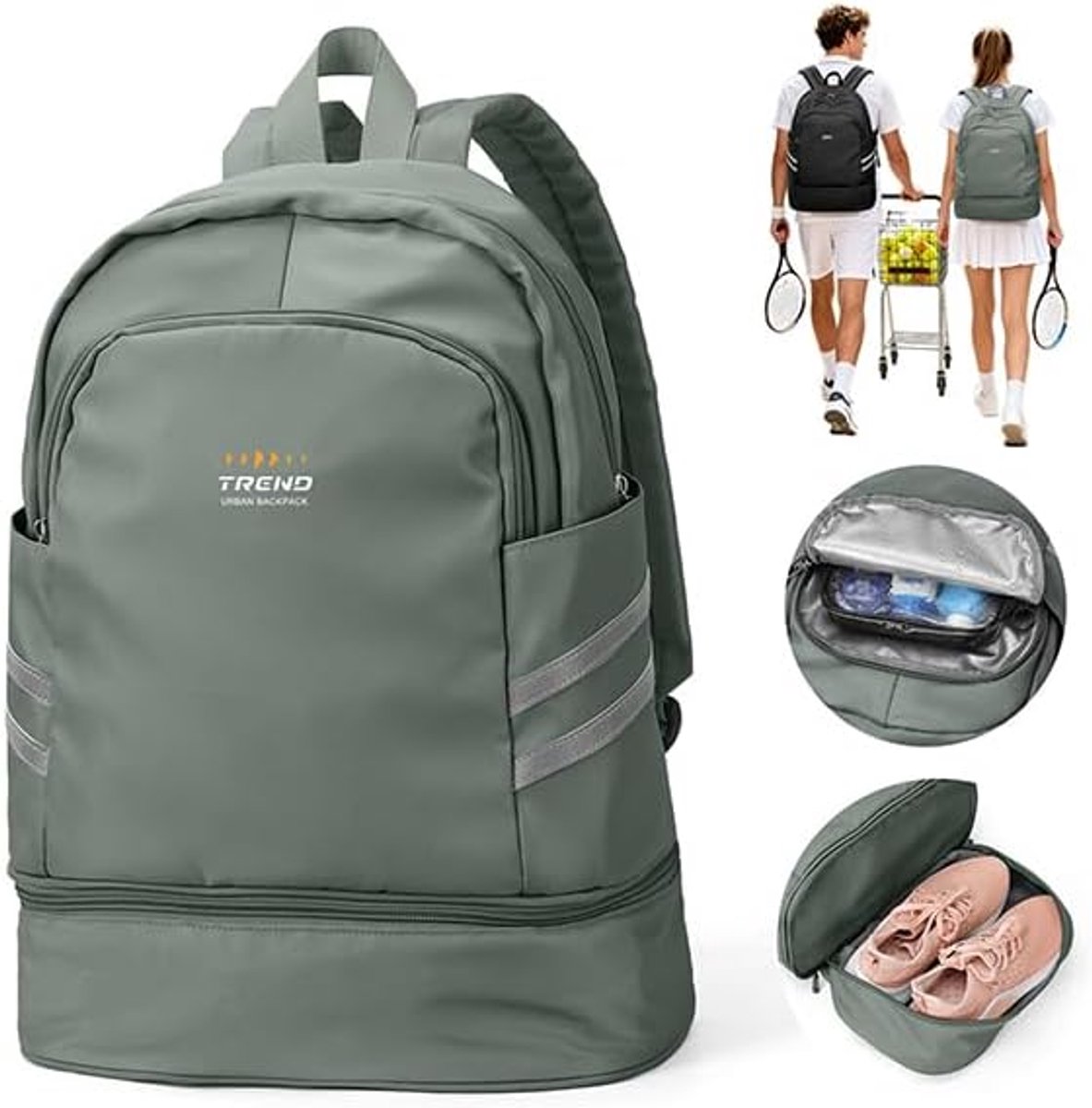 Gymtas voor vrouwen met schoenenvak - opvouwbare rugzak - waterdicht polyester - ideaal voor sport en reizen - ShopVlot