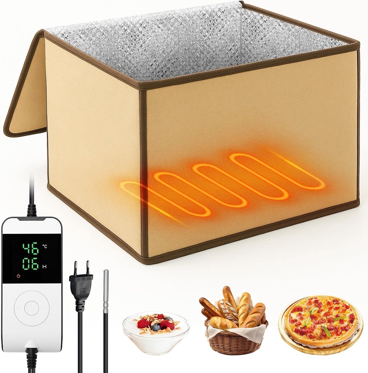 Brot Gärbox Sauerteig – elektrische gistbox met temperatuur- en timercontrole - opvouwbaar - ideaal voor deegbereiding - ShopVlot