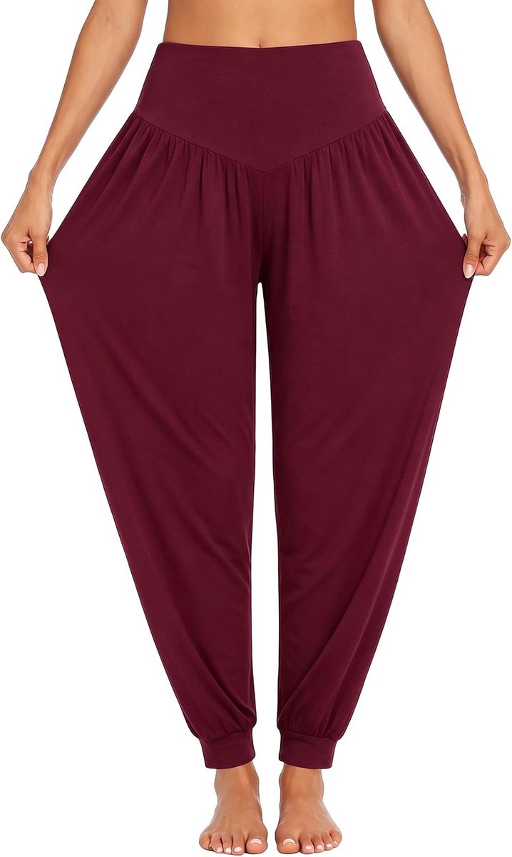 Harembroek dames M - zachte hoge taille - diep rood - comfortabel voor yoga - ShopVlot