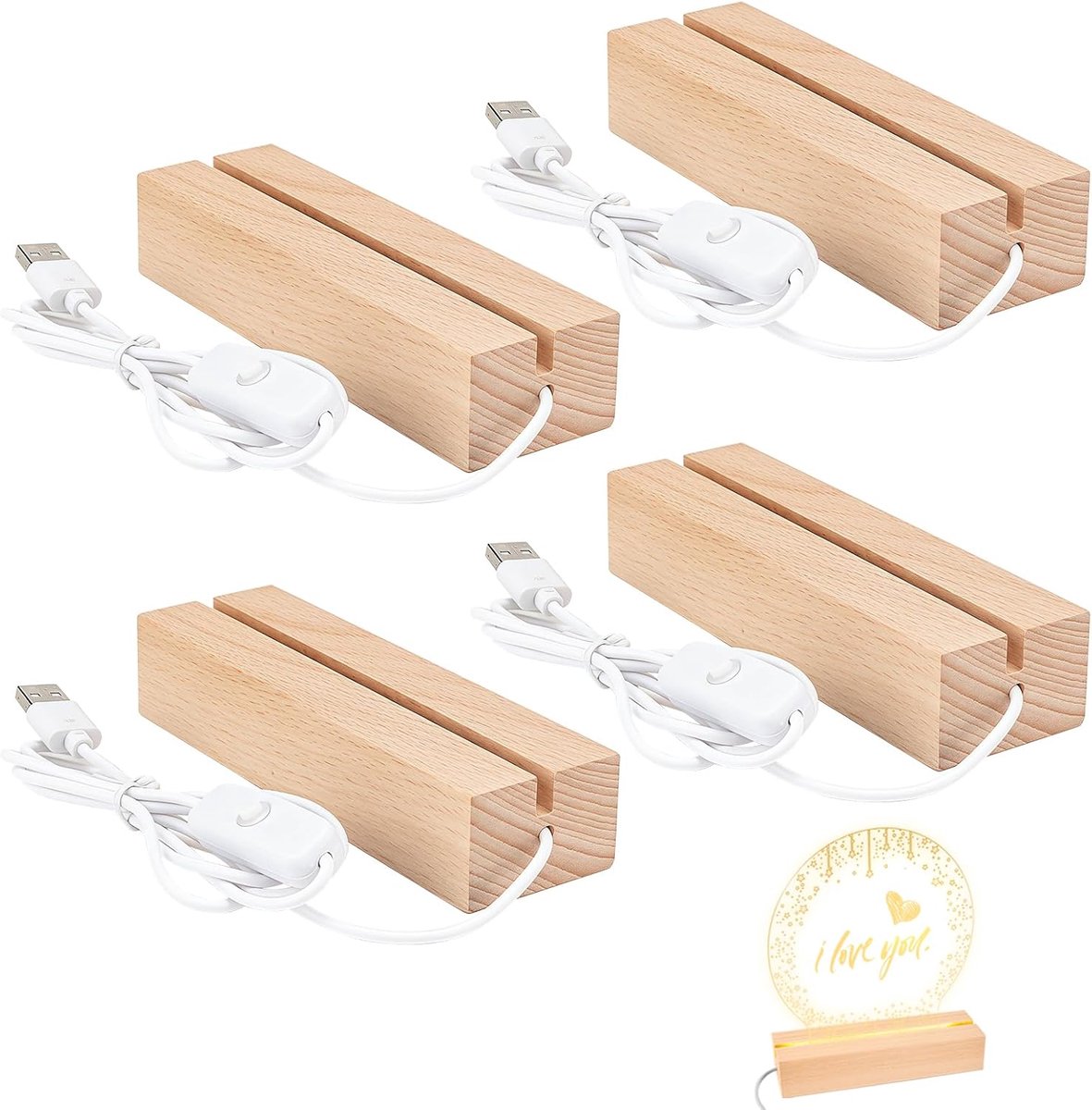 LED lichtplint 30x45x20 mm - beukenhout - USB-aansluiting - ideaal voor kristallen bollen - ShopVlot