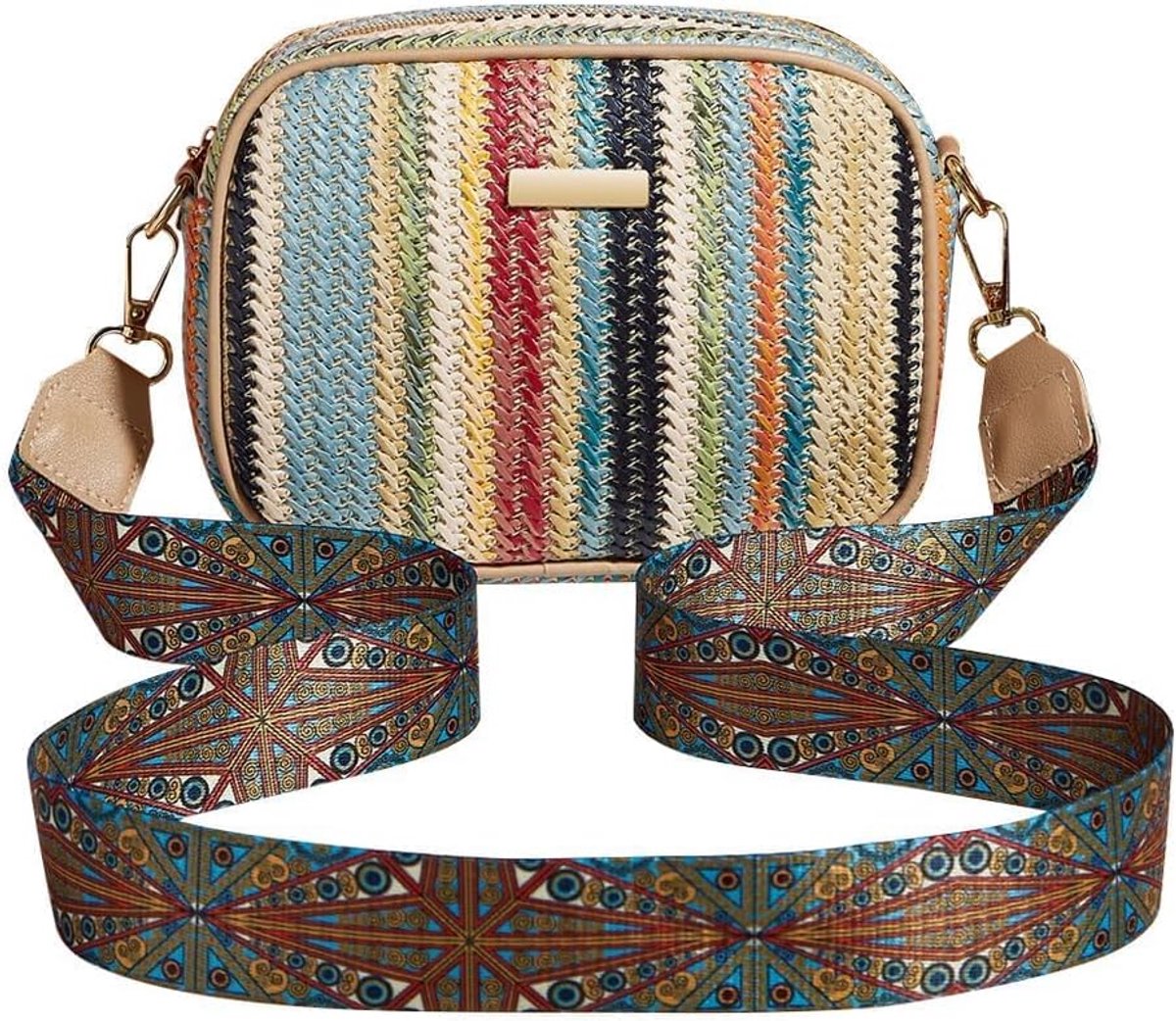 Schoudertas dames - geweven riet - verstelbare schouderband - elegant voor feestelijke gelegenheden - ShopVlot