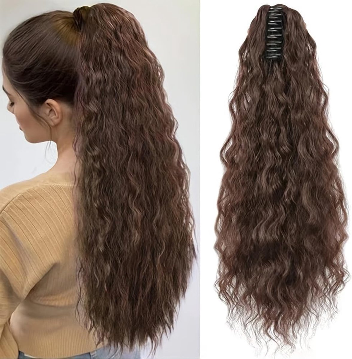 Ponytail extensie 50 cm - lichtbruin - echt haar - stijlvol en volume - ShopVlot