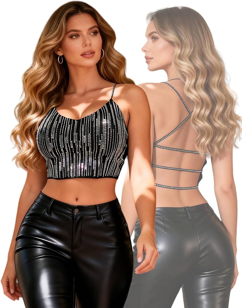 croptop glitter met pads - backless cross banden - sexy zomer top - perfect voor festivals - ShopVlot