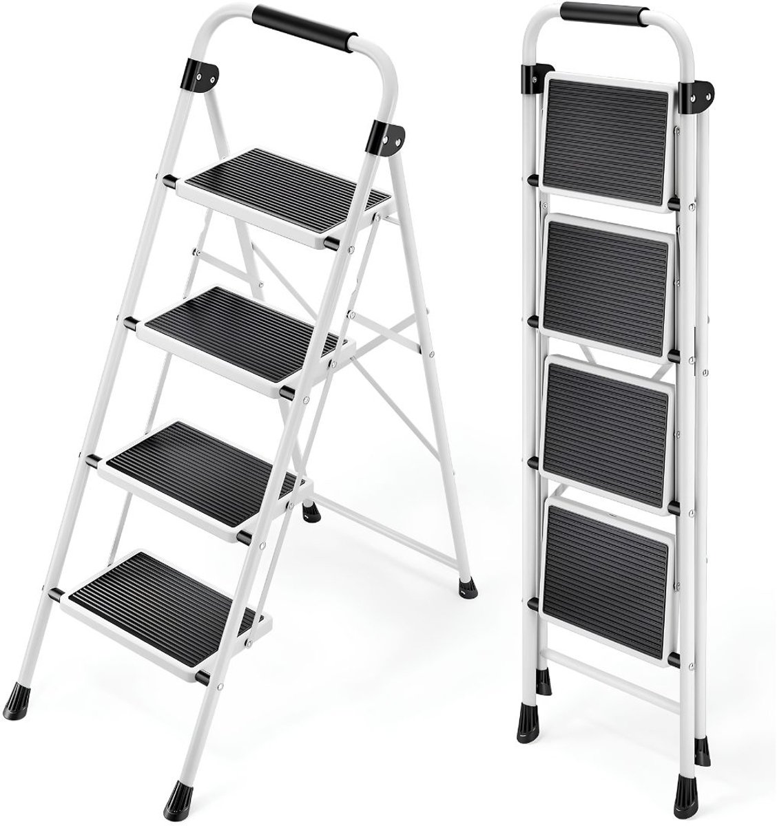 VALI® Huishoudtrap 5 Treden - Huishoudtrap - Ladder - Wit en Zwart - 81cm x 41cm x 112cm