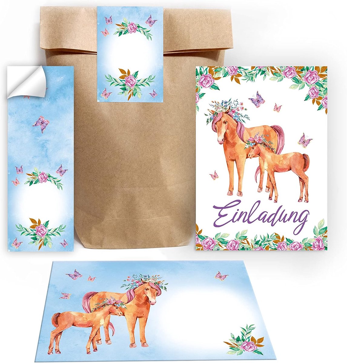 Uitnodigingskaarten kinderverjaardag - 12 kaarten met enveloppen - Paarden thema - Perfect voor een feest - ShopVlot
