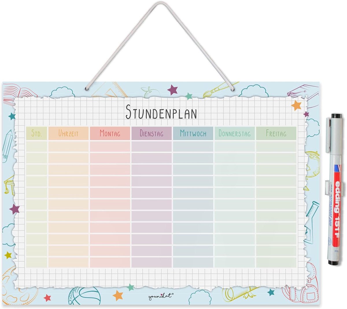 uurplanner A4 - uitwisbaar en kleurrijk - met penhouder en stift - ideaal voor de eerste schooldag - ShopVlot