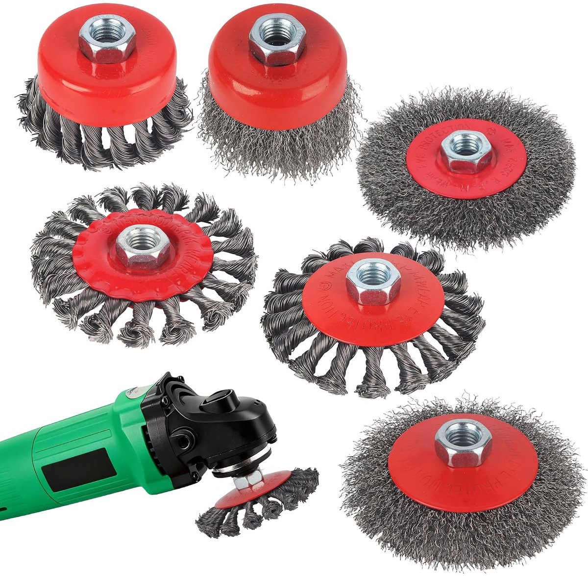 Flexibele draadborstel set - 6 stuks HSS staal - M14 draadbevestiging - Voor roestverwijdering - ShopVlot