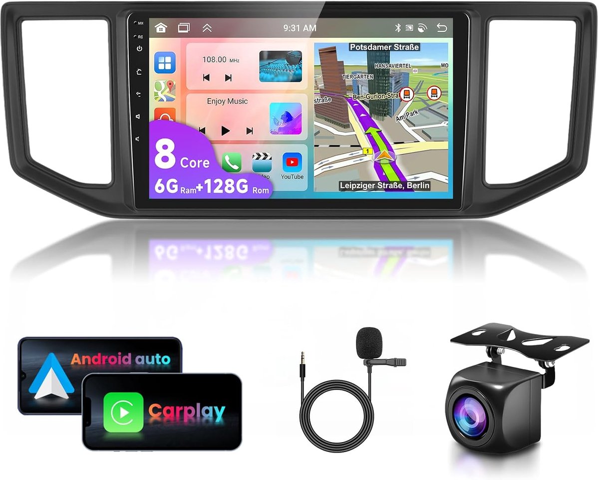Auto Radio 10.1 Inch - 6G RAM 128G ROM - Bluetooth met Carplay Android Auto - Navigatie met Wifi - ShopVlot