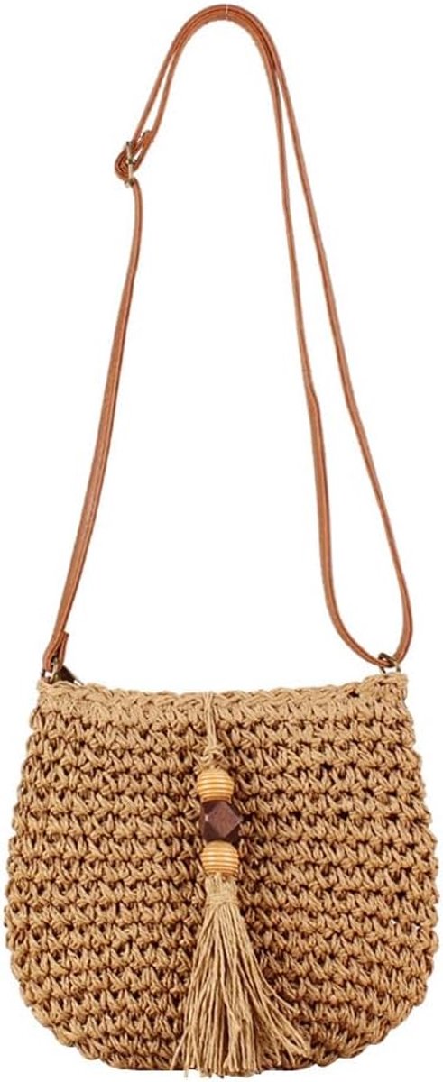 Schoudertas voor Dames - Stro Crossbody Tas - Met Kwastjes - Ideaal voor Vakanties - ShopVlot