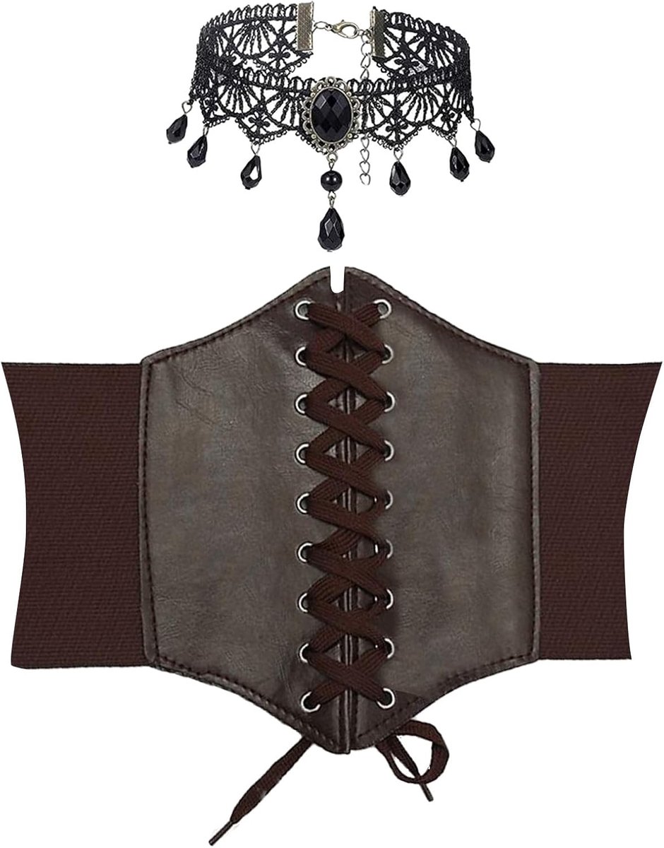 Korset dames bruin - elastisch - retro ontwerp - ideaal voor Halloween kostuum - ShopVlot