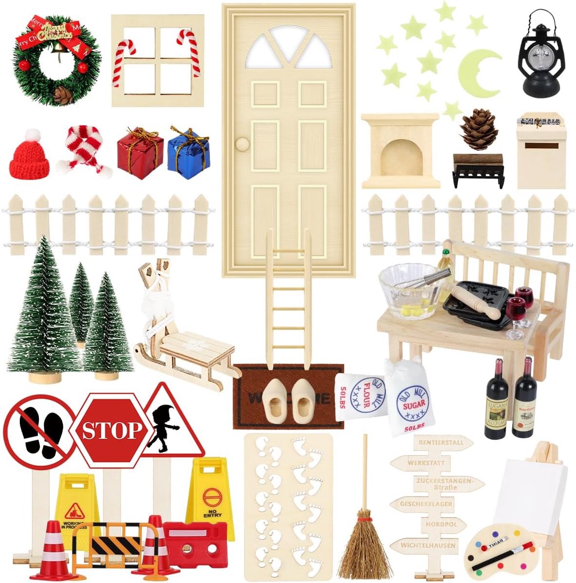 Gnome accessoires set 75-delig - kerstelf deurset - miniatuur bouwplaats - voor magische decoratie - ShopVlot