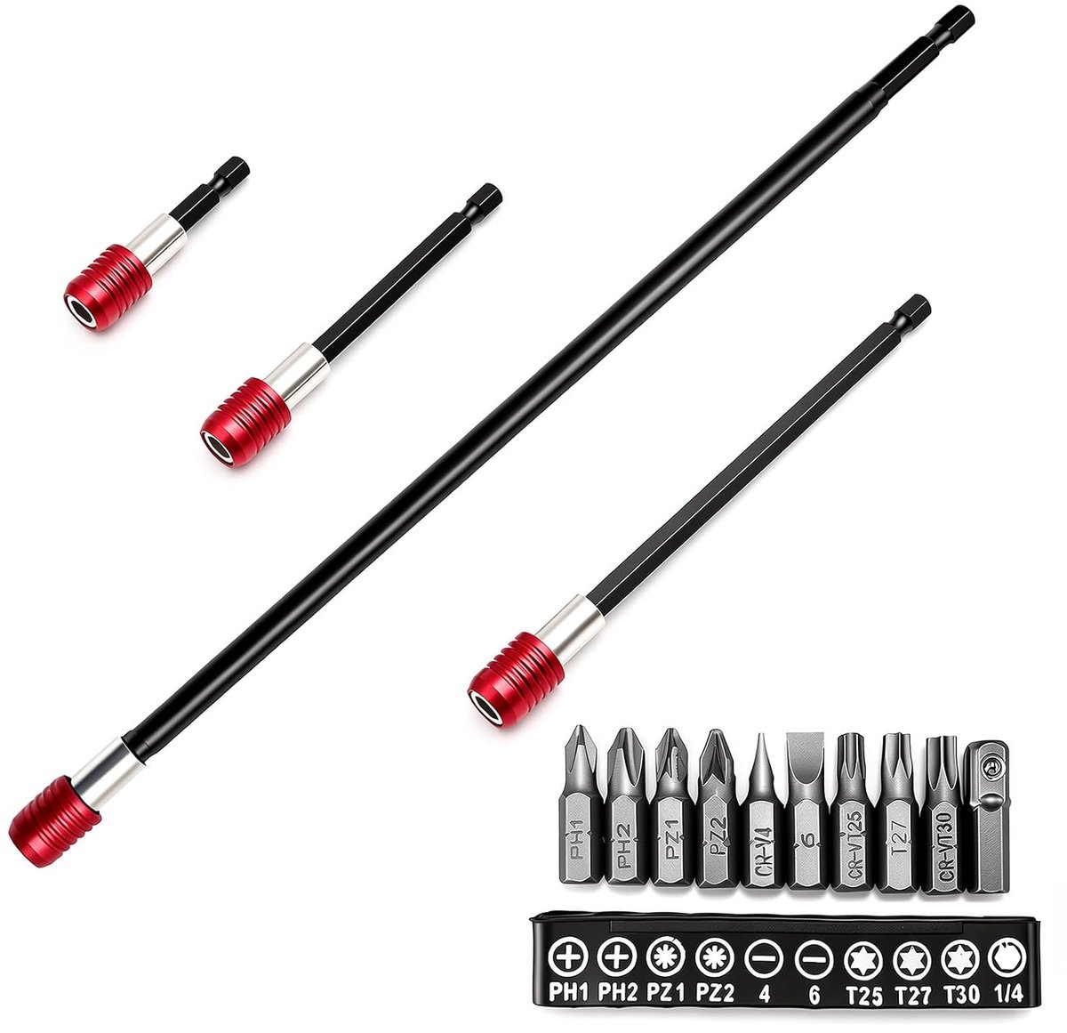 Magnetische bithouders 14 stuks - 60/100/150/300 mm verlenging - S2-staal - Flexibel en wiebelvrij - ShopVlot