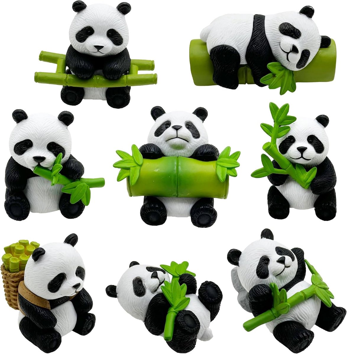 Mini panda figuren set van 8 - schattige ornamenten - decoratie voor planten en bonsai - ideaal voor micro landschap - ShopVlot