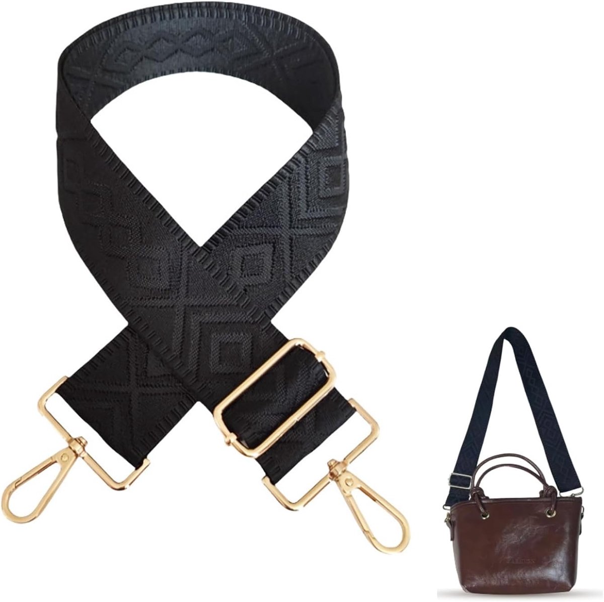 Verwisselbare schouderriem 3.8 cm - polyester - goudkleurige gesp - voor handbag en schoudertas - ShopVlot