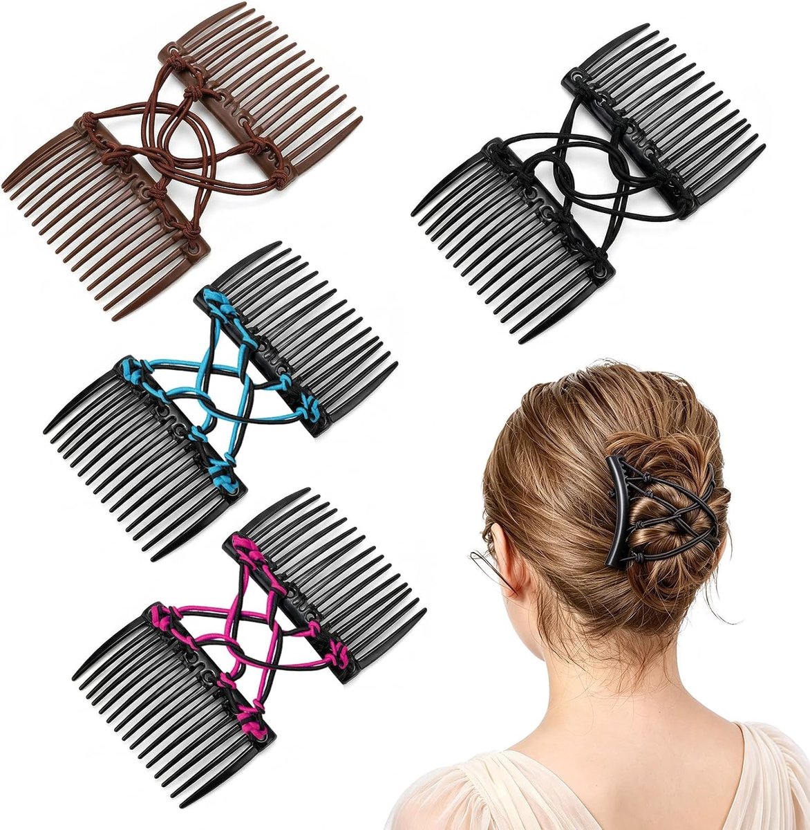 Haarkammen dubbelrijige elastische opsteekkam - 4 stuks - stevig grip - voor stijlvolle haarstyling - ShopVlot