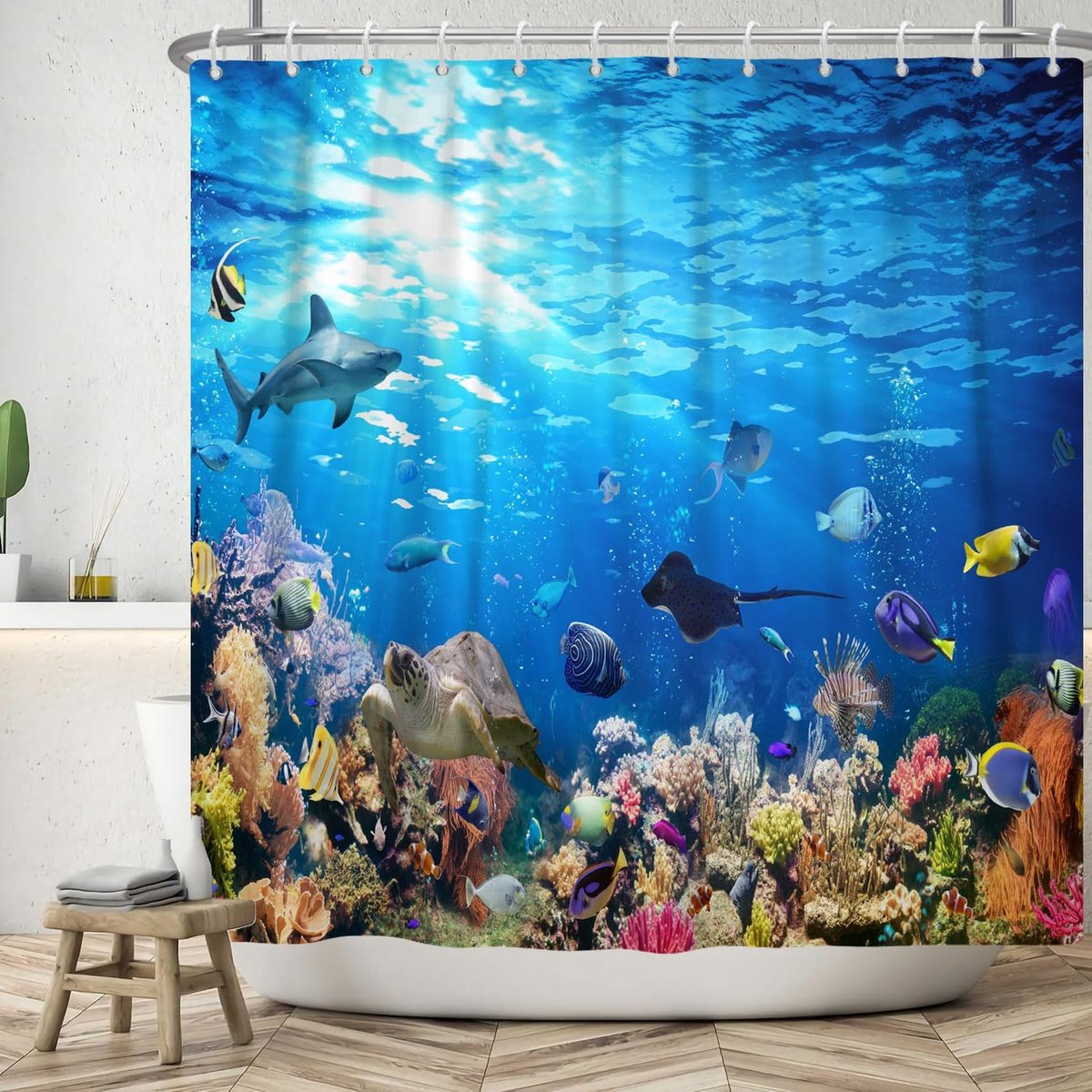 Douchegordijn 180x180cm - kleurrijke onderwaterwereld - polyester waterdicht - perfect voor badkamer - ShopVlot